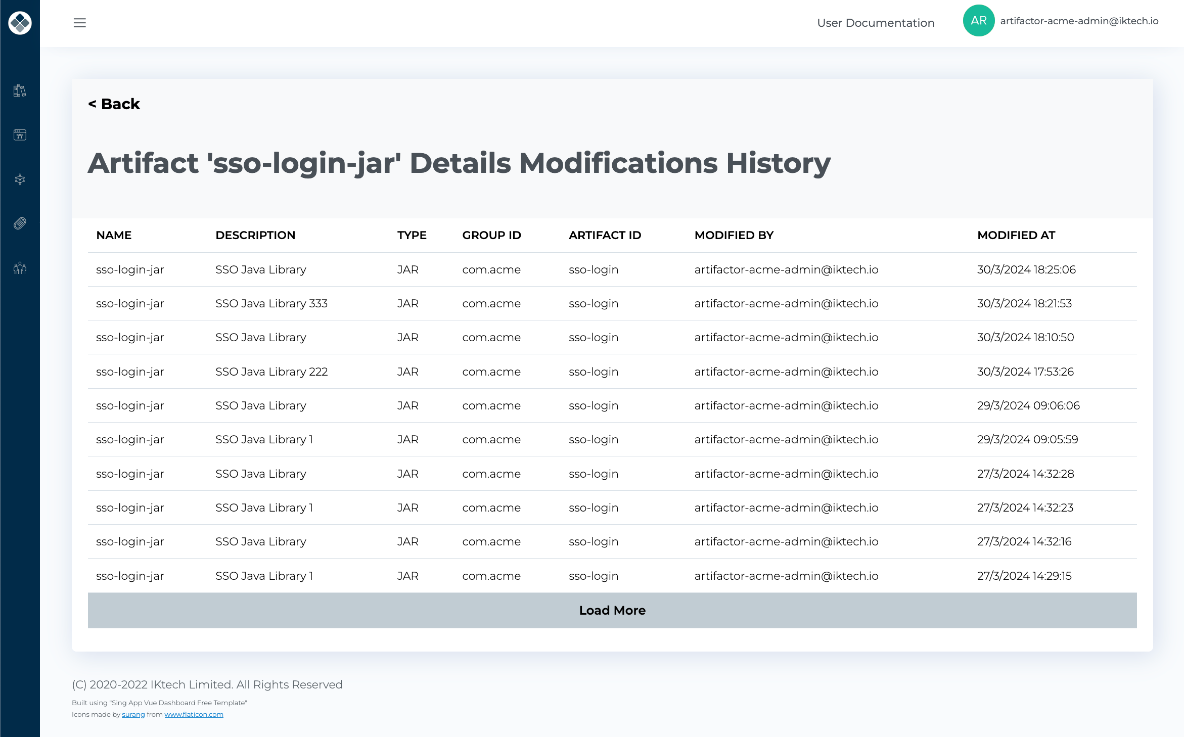 View Artifact Details History