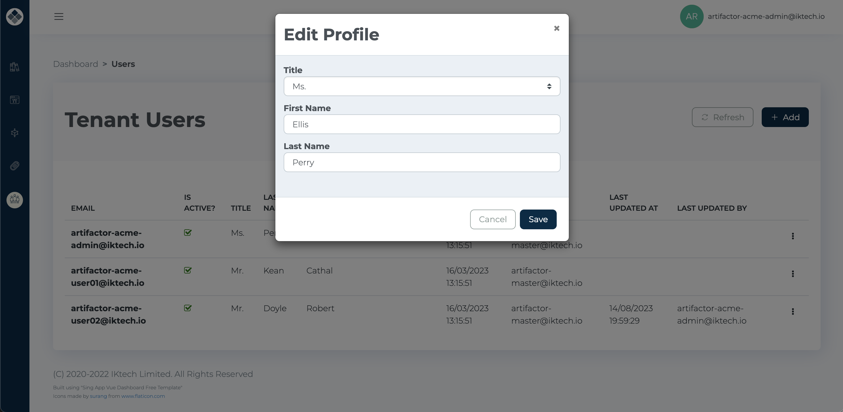 Edit Profile Dialog